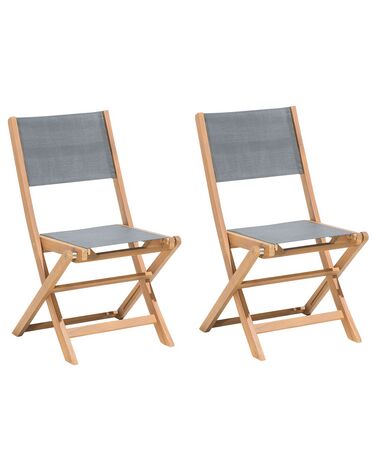 Lot de 2 chaises de jardin pliantes en bois et tissu gris foncé CESANA