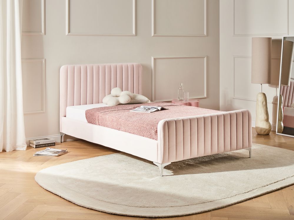 Letto Velluto LUNAN 120 x 200 cm Rosa pastello