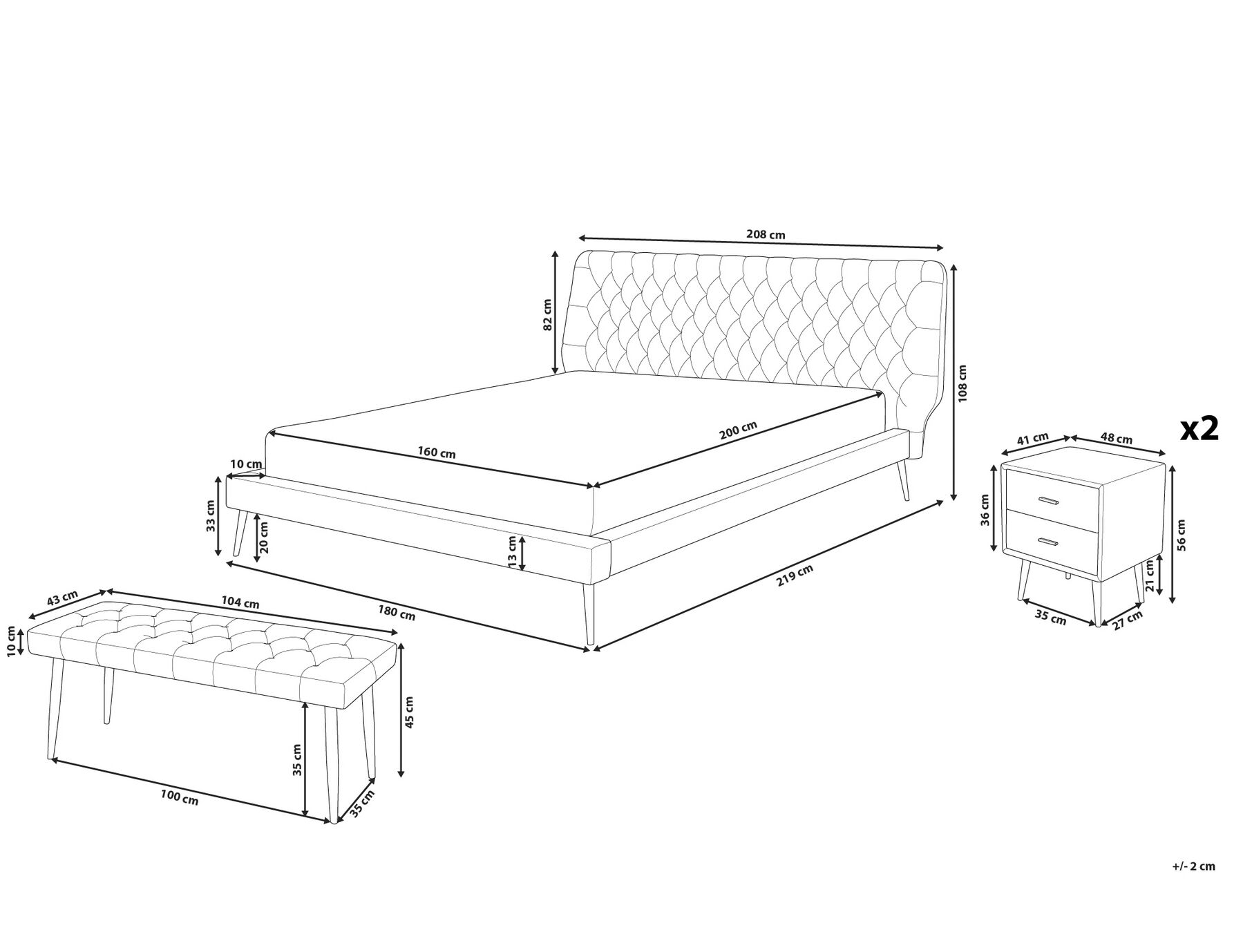 Bedroom Set Faux Leather ESSONNE 160 x 200 cm (EU King Size) Grey_801842