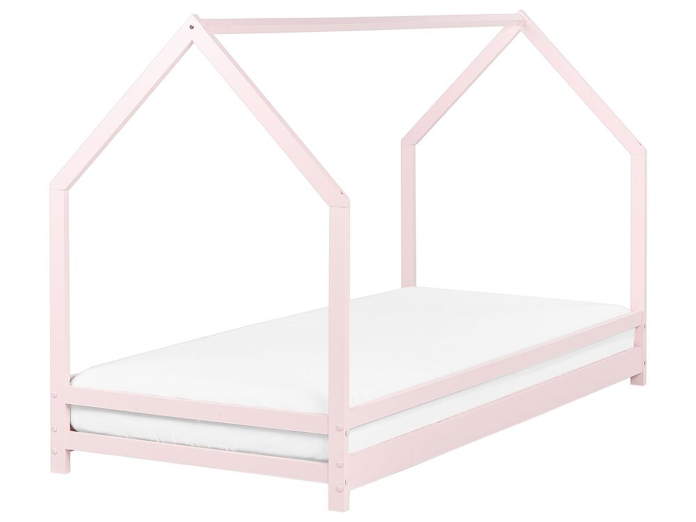 Kids Bed House Pine Wood APPY 90 x 200 cm (EU Single) Pastel Pink
