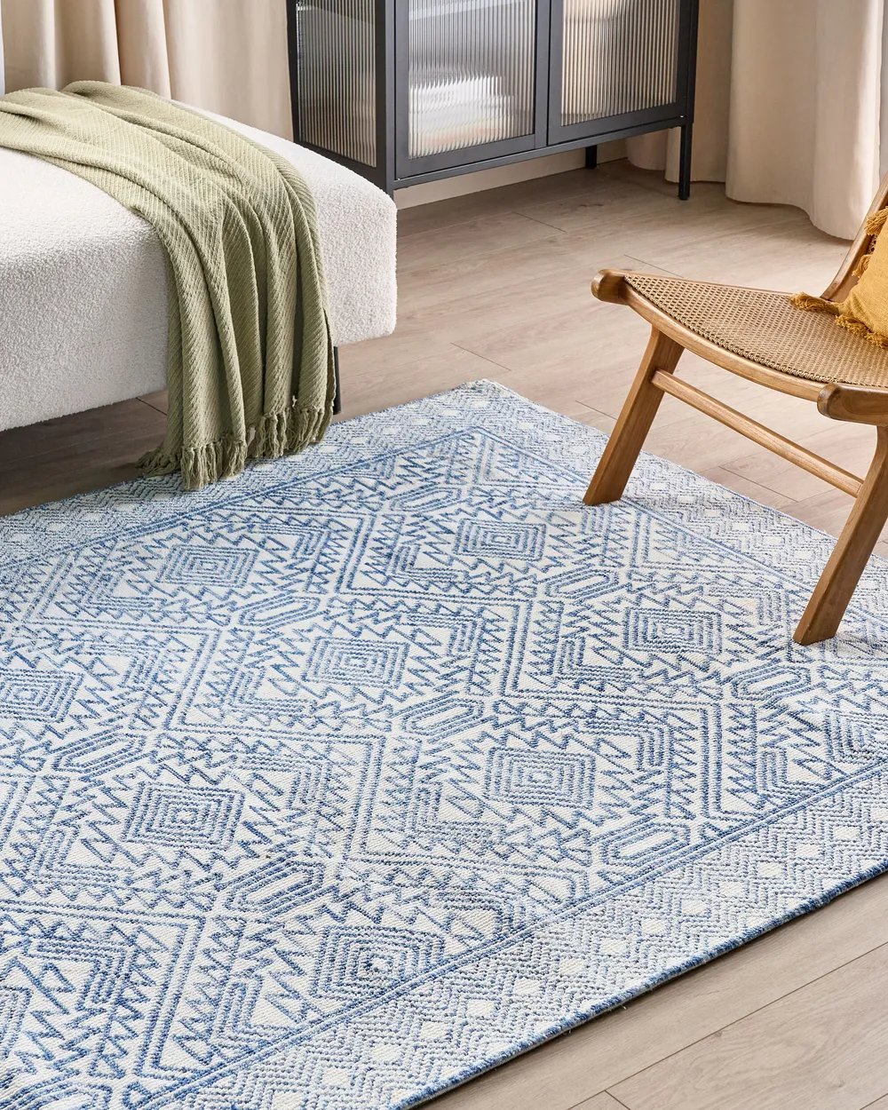 Paco Home Vloerkleed Modern Marokkaans Patroon Handgeweven Scandinavisch Ruiten Franje Geel Wit, Maat:160x230 cm