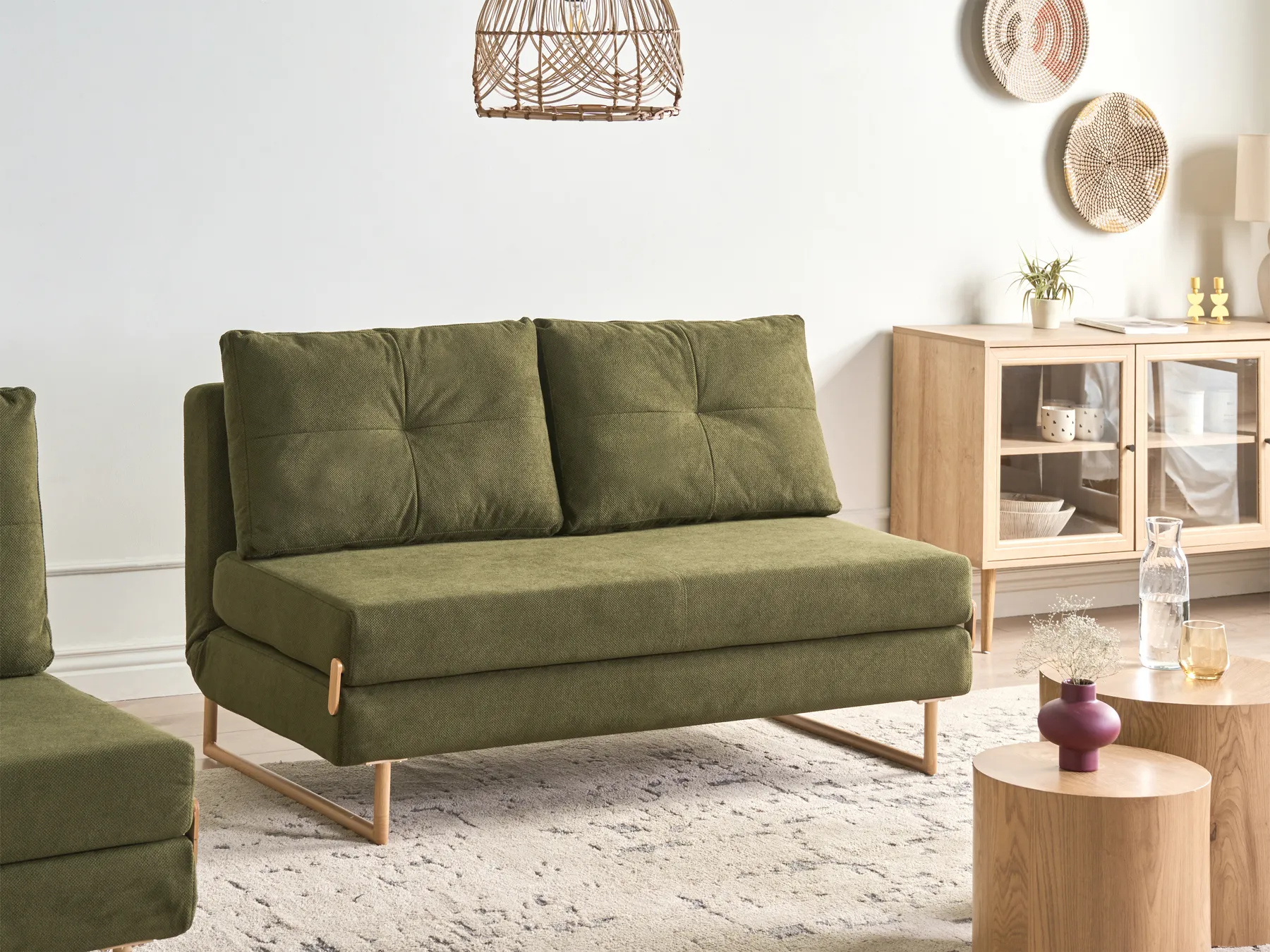 Sofa Bed 3 Seater JERSLEV Fabric Green_1012850