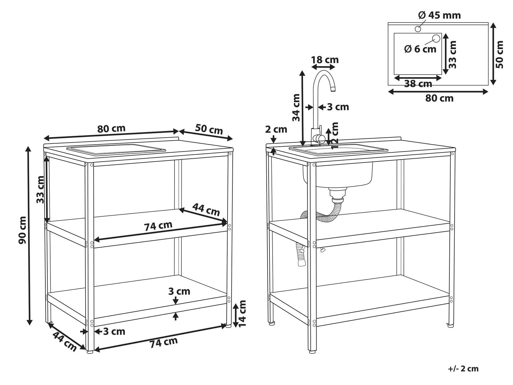 Садовый кухонный остров из 2 частей с мойкой, белый VILAMA_974196 Садовый кухонный остров из 2 частей с мойкой, белый VILAMA_974196