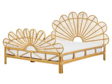 Ratanová paví postel 160 x 200 cm světlé dřevo FLORENTINE