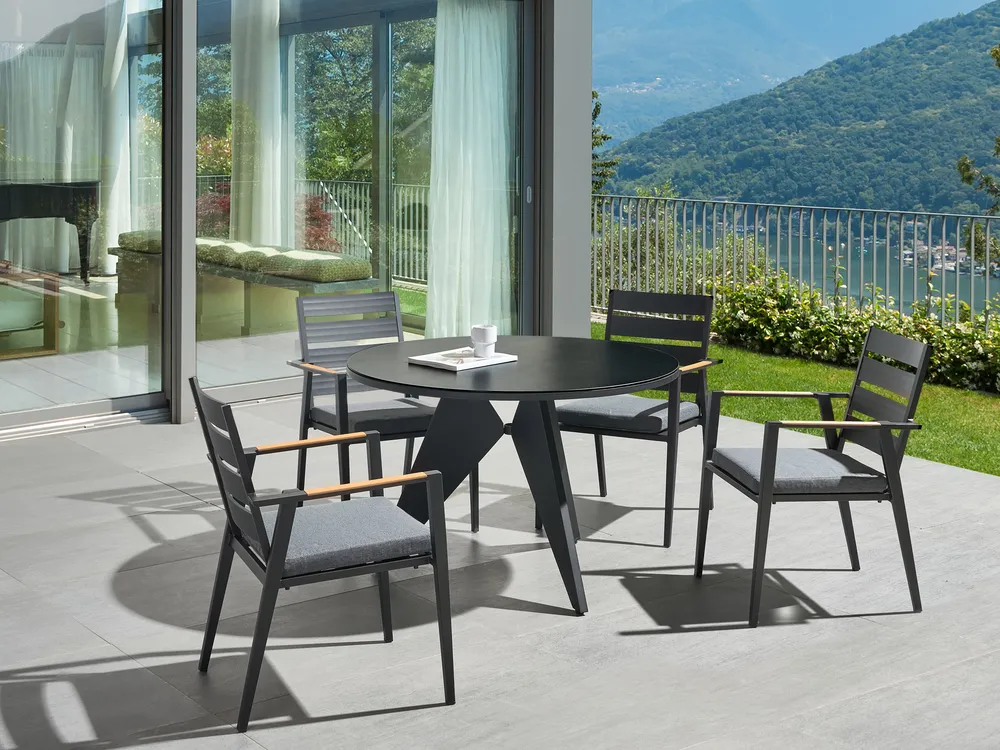 Garden Dining Table OLMETTO 83 cm 110 cm Glass Black