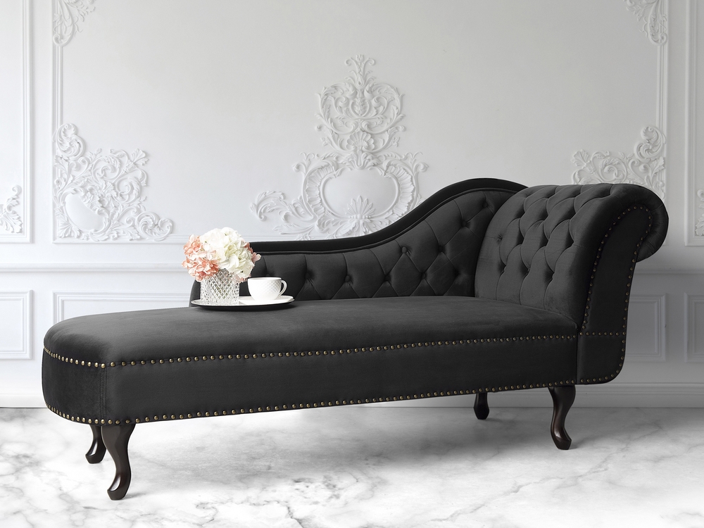 Right Hand Chaise Lounge Velvet Black NIMES Beliani