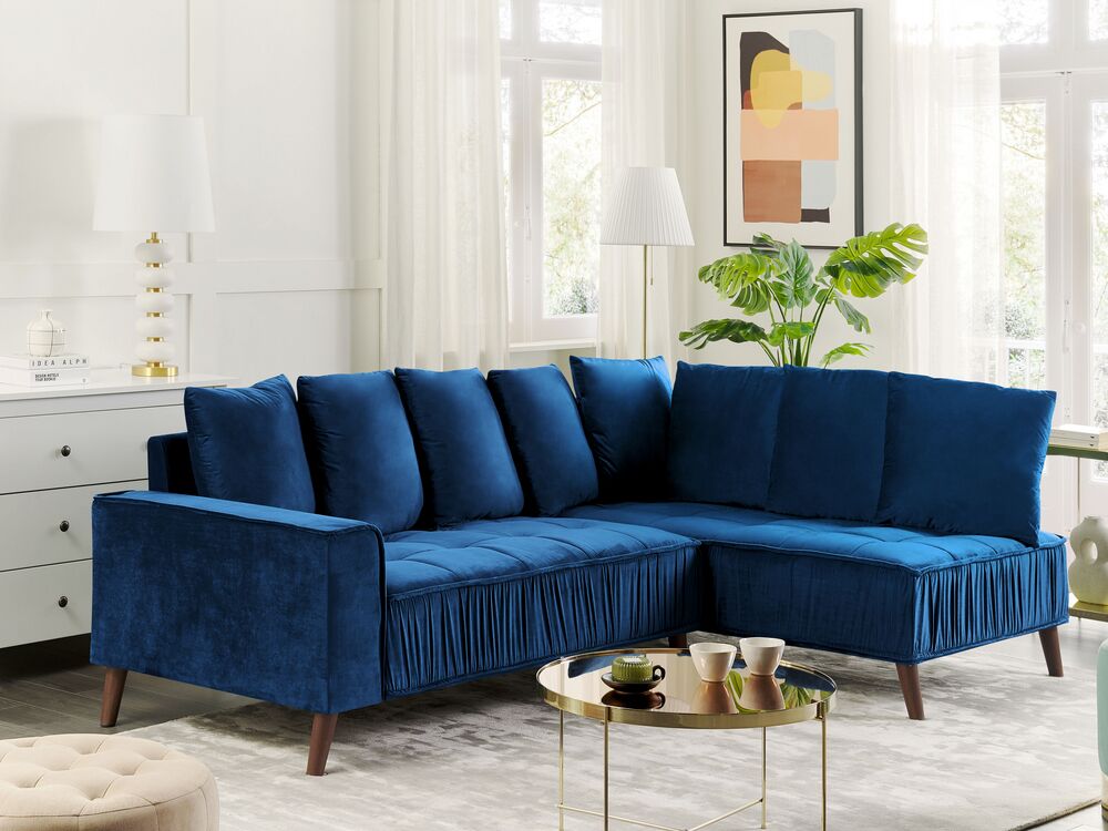 Corner Sofa 3 Seater GRENA Velvet Navy Blue Left Hand
