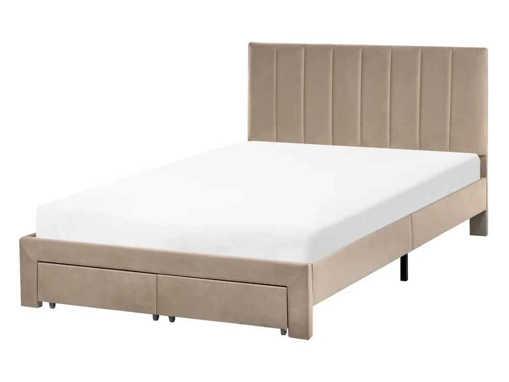 Bed with Storage Drawers LONZAC Velvet Taupe 120 x 200 cm (EU Small Double)_1014815