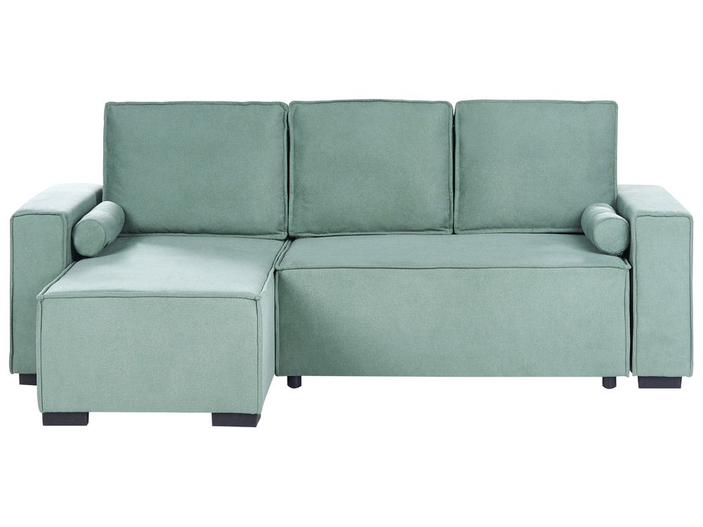 Corner Sofa Bed 3 Seater EDANE with Storage Fabric Light Green Right Hand