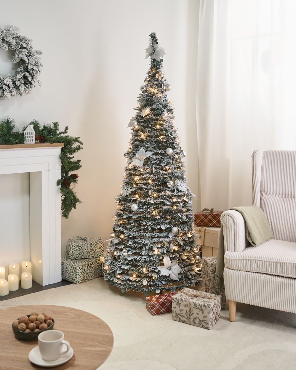 Árbol de Navidad nevado plegable LED FIRVANA 185 cm Blanco