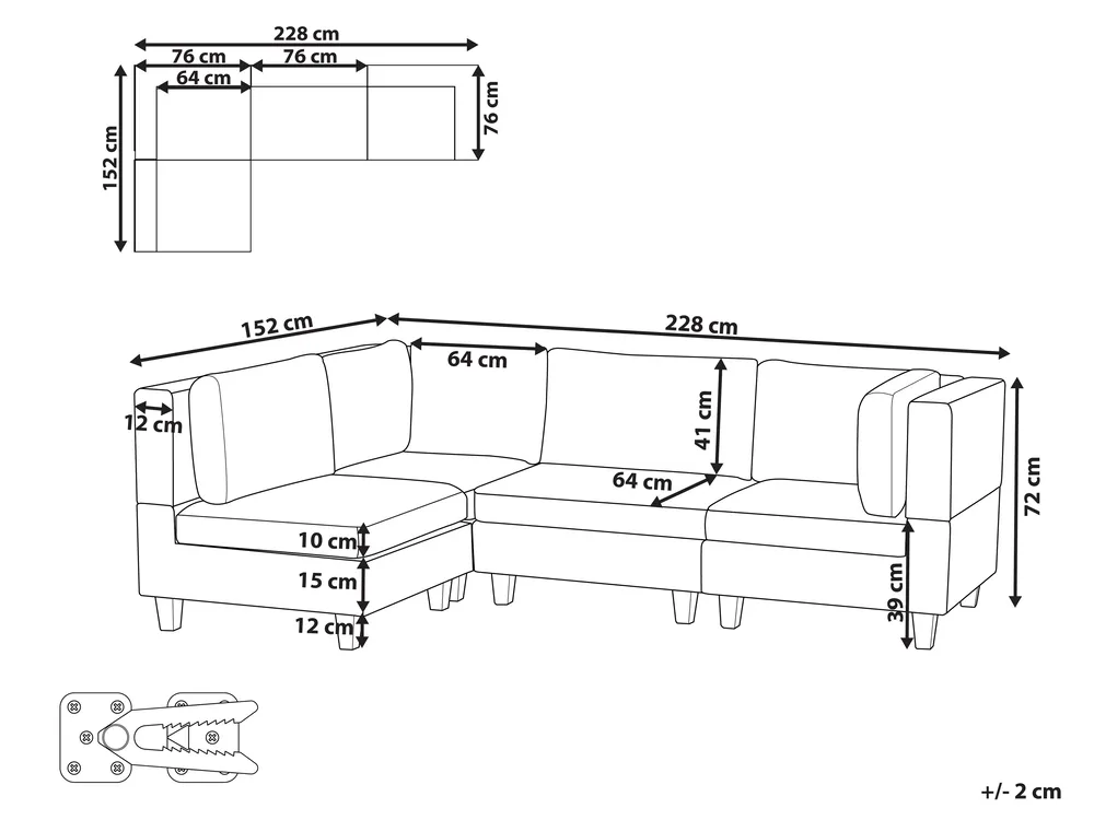Modular Corner Sofa 4 Seater UNSTAD Fabric Brown Right Hand_924880