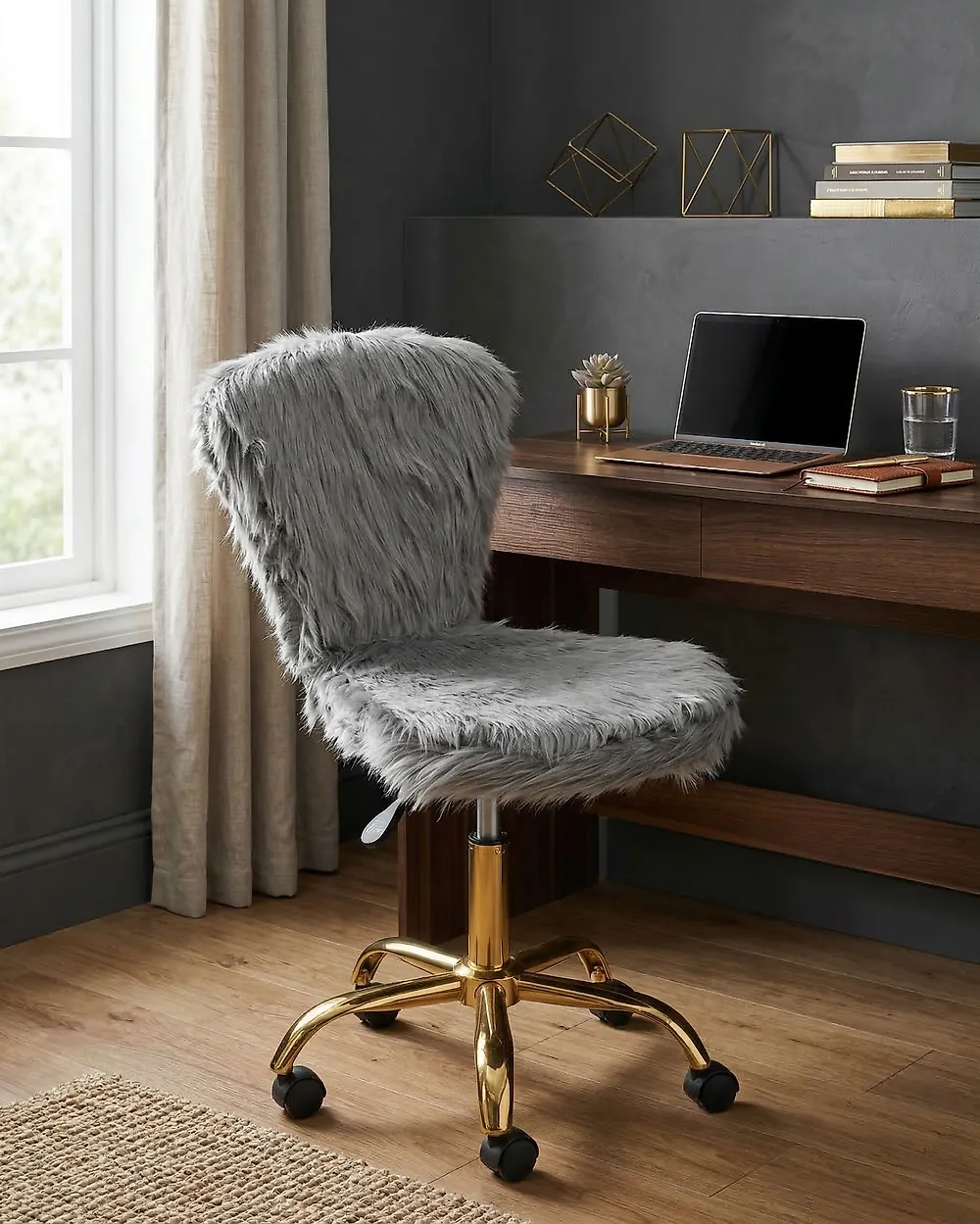 Desk Chair MARGATE Faux Fur Grey_1179080