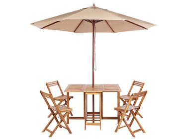 Gartenmöbel Set mit Sonnenschirm (12 Optionen) Akazienholz hellbraun 4-Sitzer FRASSINE