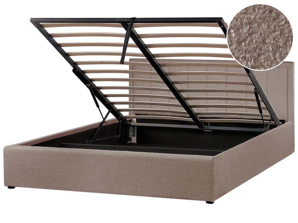 Bett mit Stauraum MONTLAUR Bouclé Taupe 160 x 200 cm