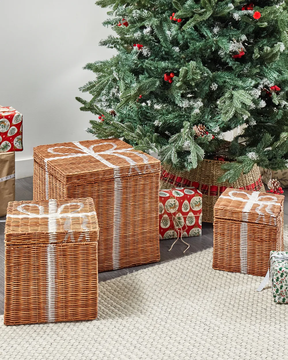 Zestaw 3 koszy Prezenty świąteczne CADEAU Rattan Naturalny_1085226