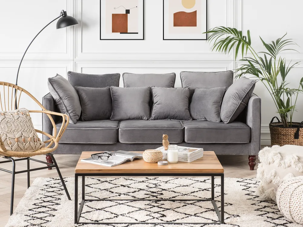 Sofa dla 3 osób FENSTAD Welur Szary