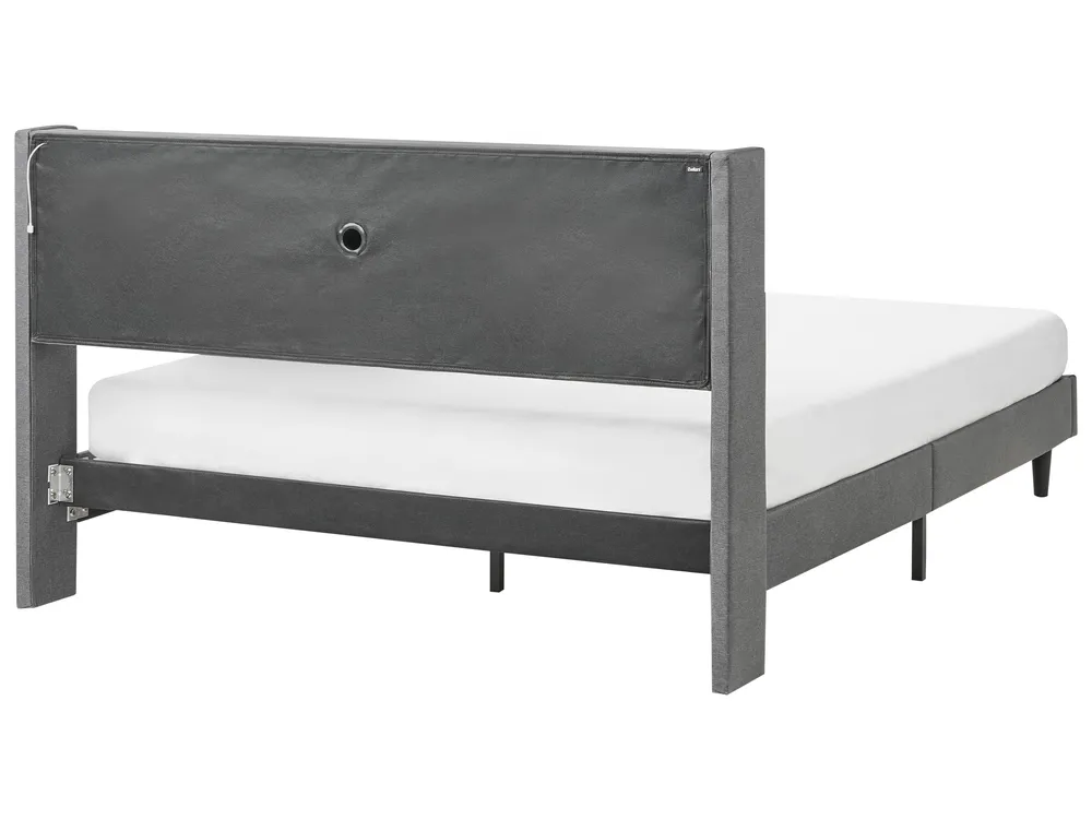Bed with LED BEAULIEU Fabric Dark Grey 160 x 200 cm (EU King Size) with USB Port with Storage_993605