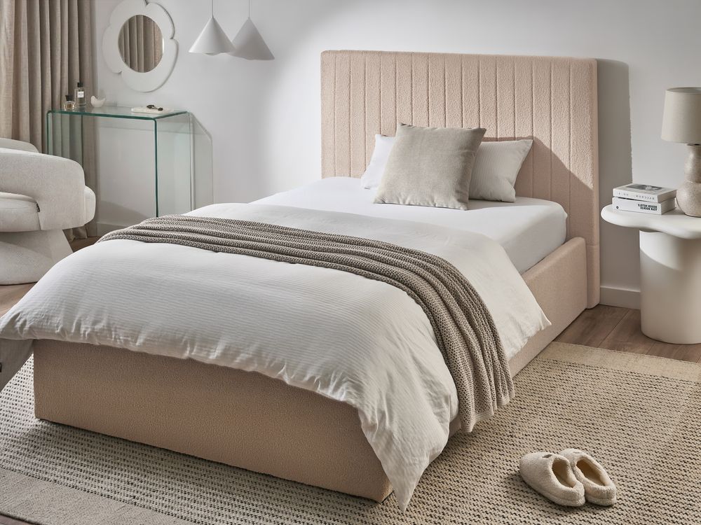 Ottoman Bed VION Boucle Beige 120 x 200 cm (EU Small Double)