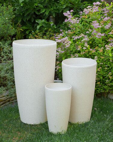 Plant Pot Stone Beige 31 x 31 x 58 cm ABDERA