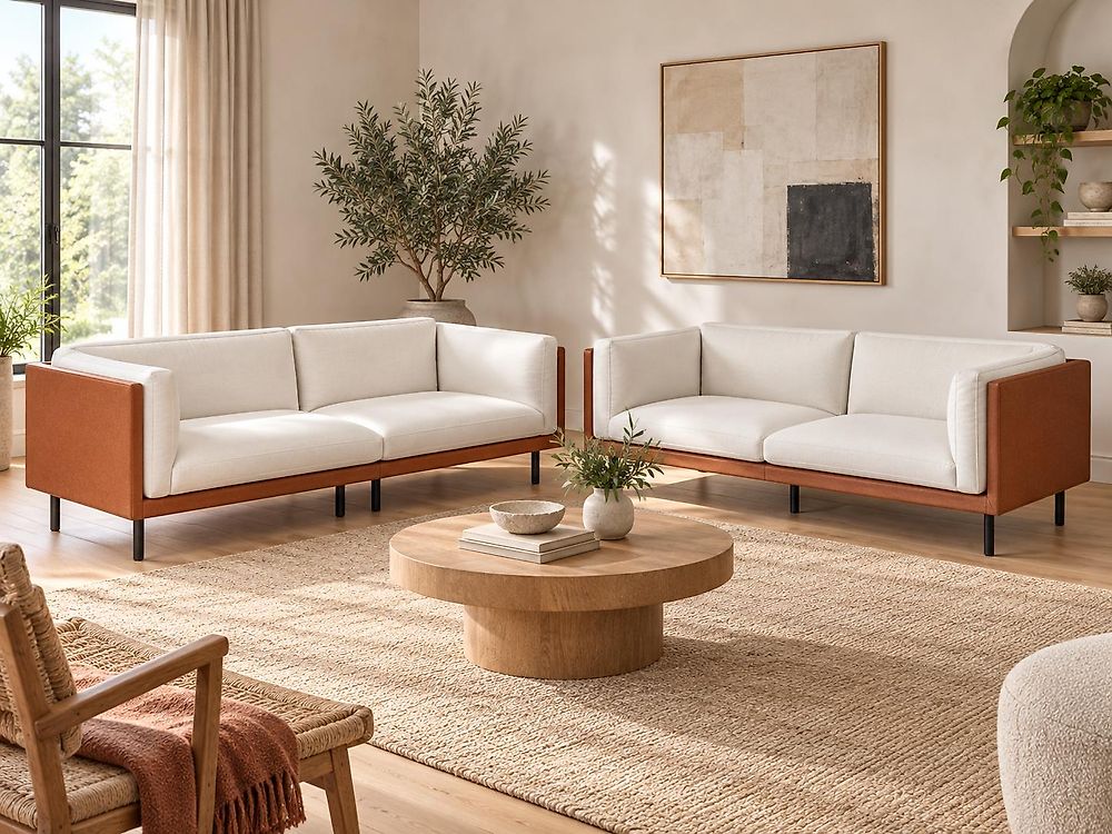 Living Room Set 5 Seater VORGOD Fabric Off-White