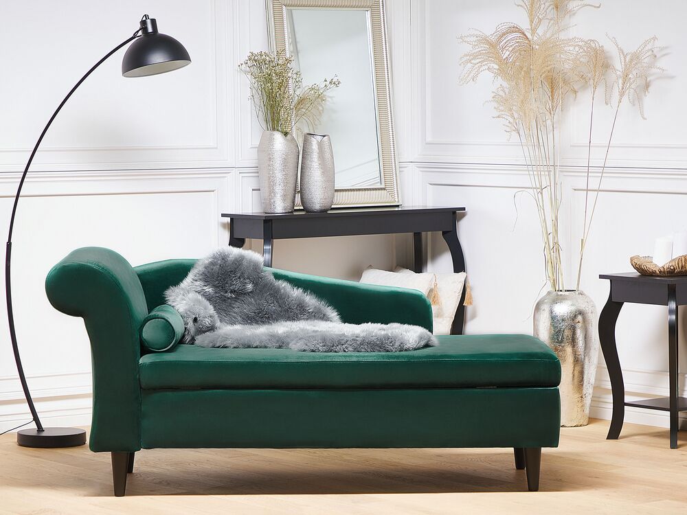 Left-Hand Chaise Longue LUIRO with Storage Velvet Emerald Green
