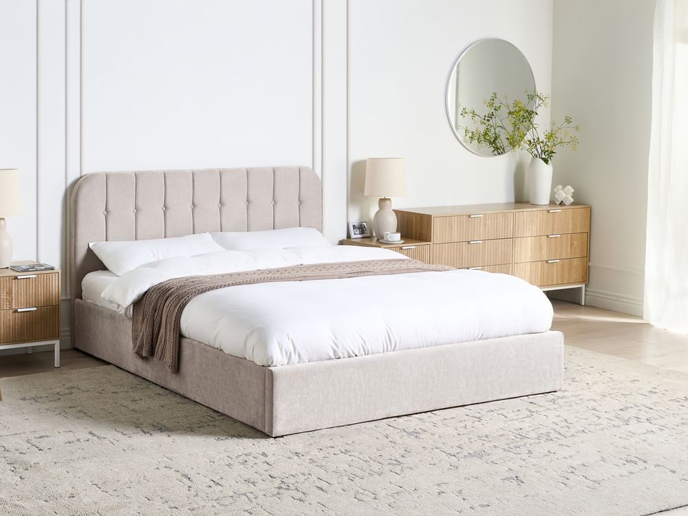 Ottoman Bed CHALLANS Chenille Taupe 160 x 200 cm (EU King Size)