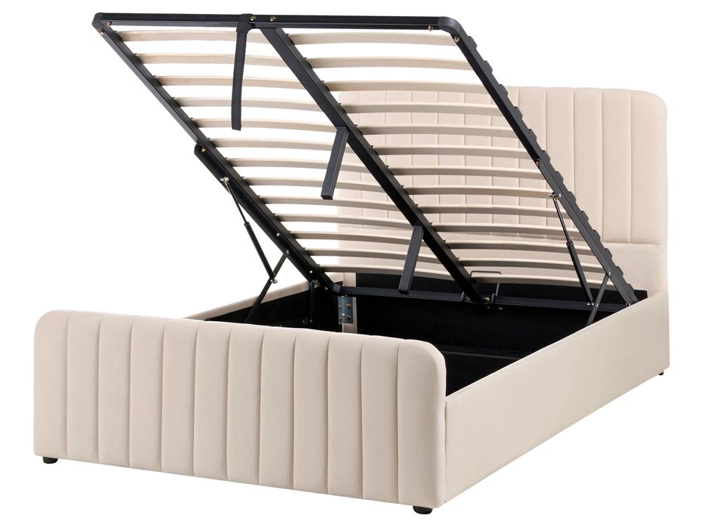 Bett mit Stauraum LUNAN Samtstoff Beige 120 x 200 cm