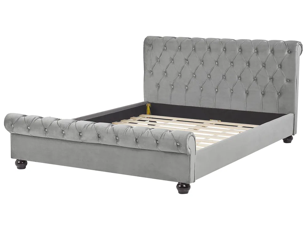 Bett mit Lattenrost Samtstoff AVALLON 160 x 200 cm Grau_694474