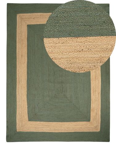 Teppich Jute grün / beige 300 x 400 cm geometrisches Muster Kurzflor KARAKUYU
