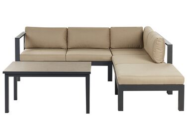 5 Seater Aluminium Garden Corner Sofa Set Black and Sand Beige MESSINA