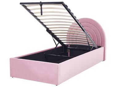 Polsterbett Samtstoff rosa mit Bettkasten hochklappbar 90 x 200 cm ANET