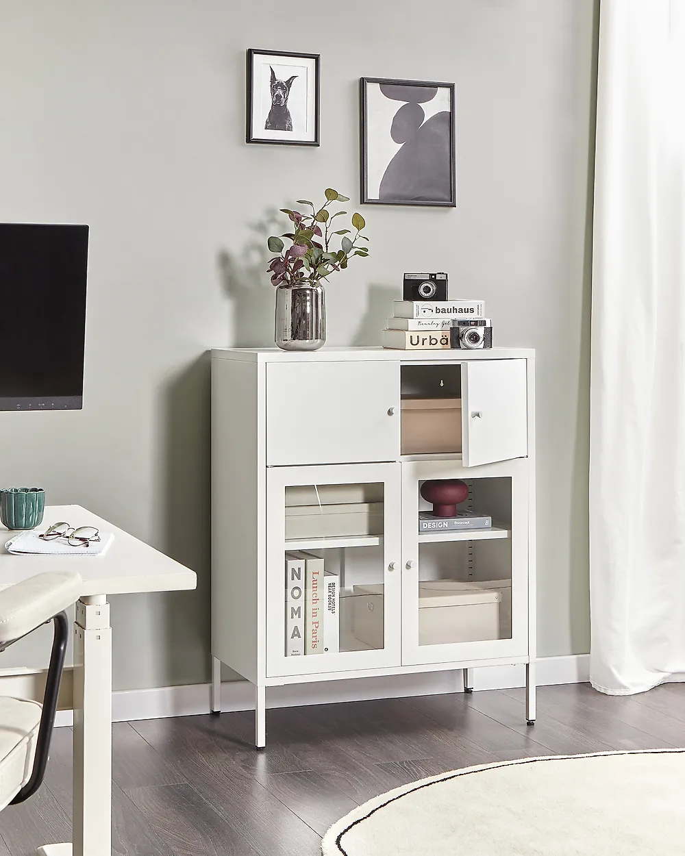 Glass Display Sideboard ESHOLT 80 cm Metal White_1174108