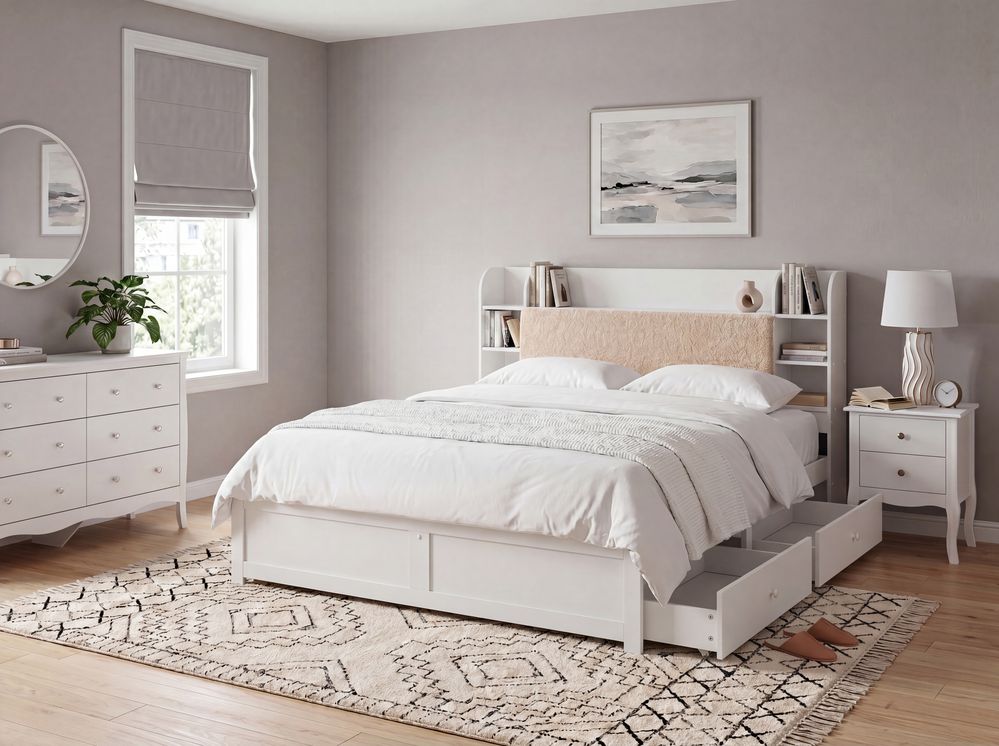 Bed with Storage Drawers BIZOU White 180 x 200 cm (EU Super King)
