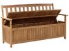 Zahradní lavička z akátového dřeva s úložným prostorem 160 cm světlá/taupe polštář SOVANA_922570