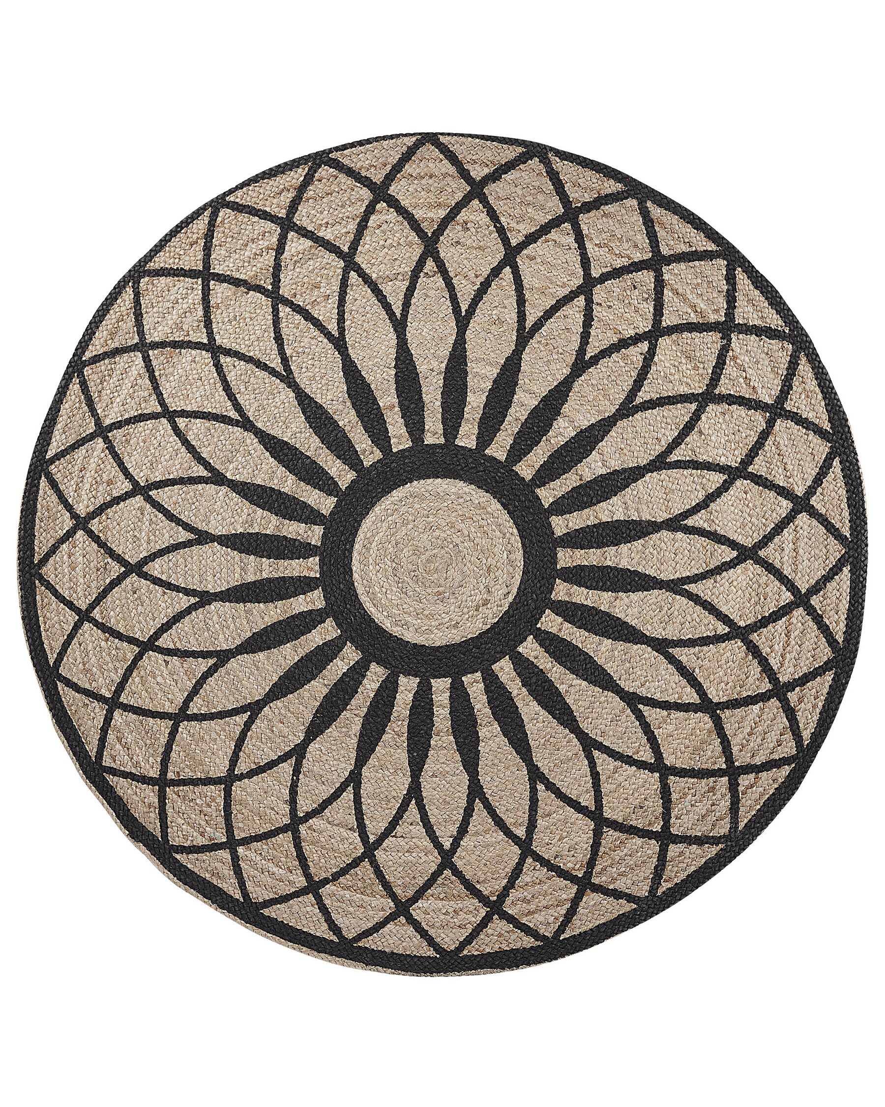 Tapis en jute ⌀ 140 cm beige / noir motif rosace KULLAR_793660