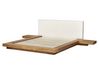 Letto matrimoniale legno chiaro con testata in bouclé con LED 160 x 200 cm ZEN_931182