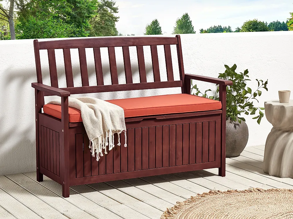 Garden Bench with Cushion SOVANA 120 cm with Storage Acacia Wood Red_1187955