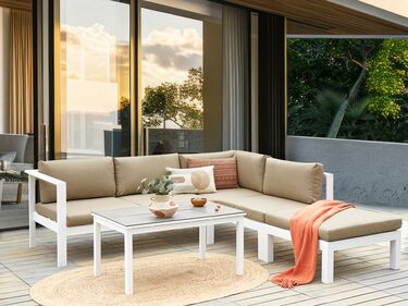 5 Seater Aluminium Garden Corner Sofa Set White and Sand Beige MESSINA