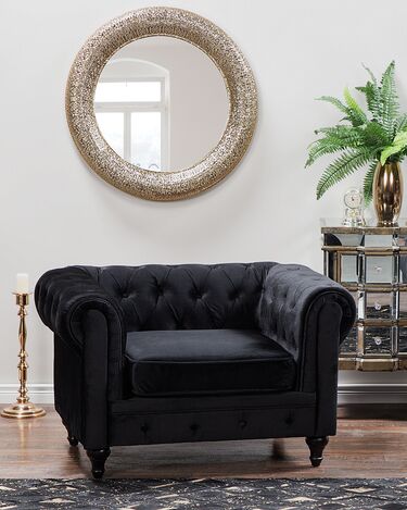 Velvet Armchair Black CHESTERFIELD