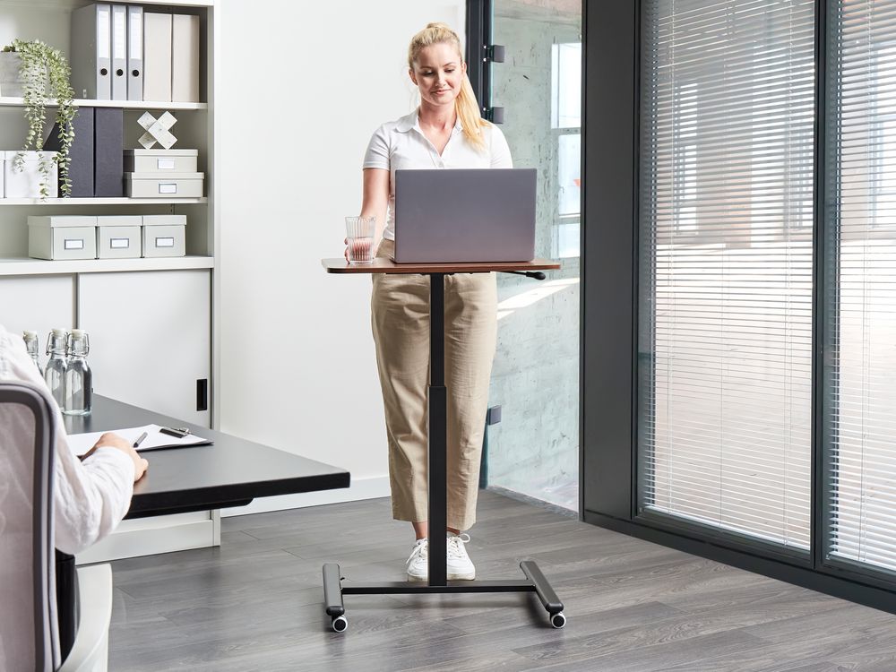 Manual Adjustable Laptop Stand ACADEMIA 65 cm 48 cm with Wheels Dark Brown