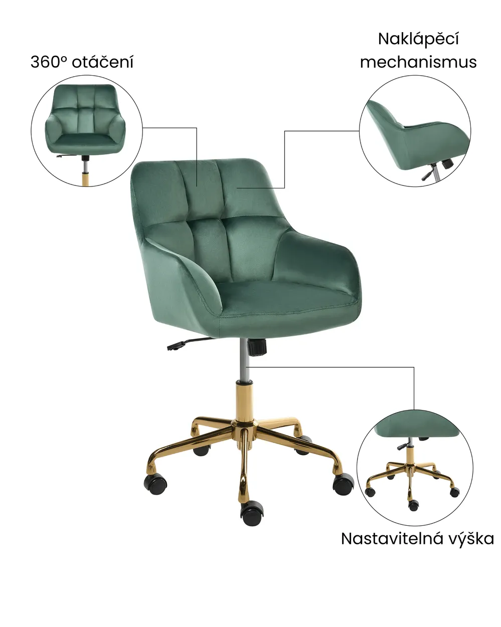 Skrivebordsstol PALMDALE Velour Mørkegrøn_1073335