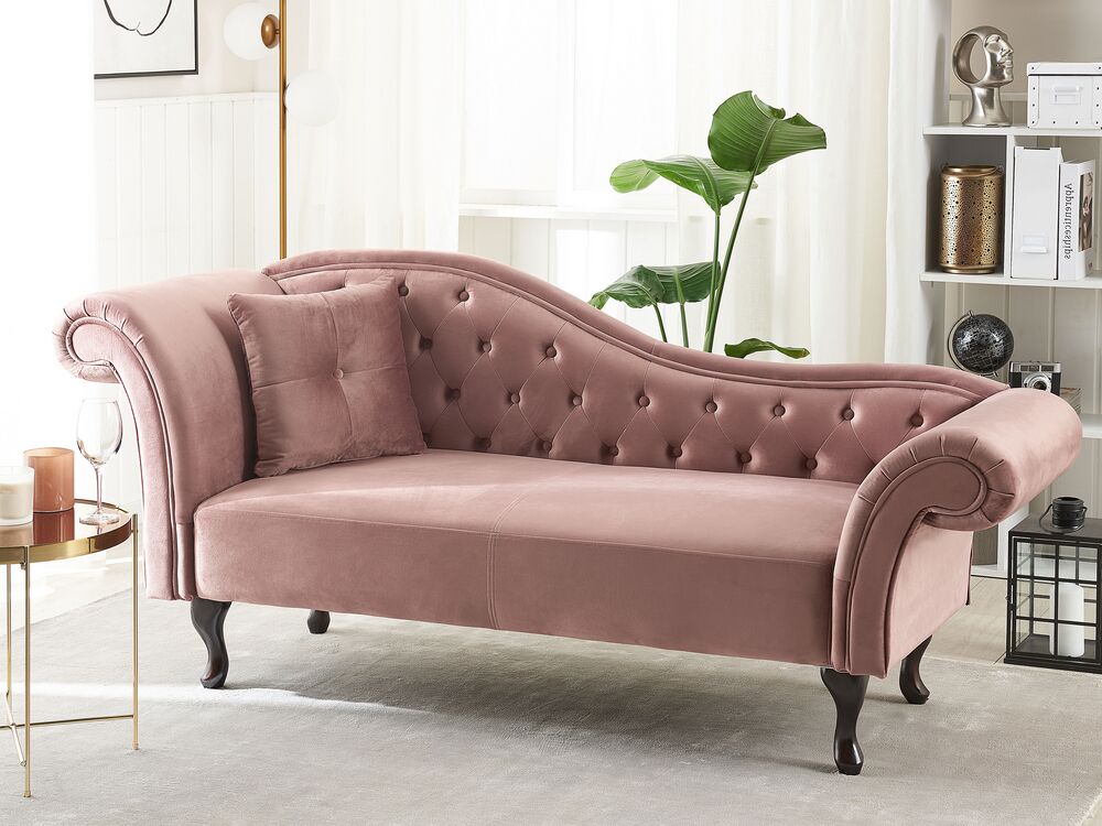 Chaise longue côté gauche LATTES Velours Rose