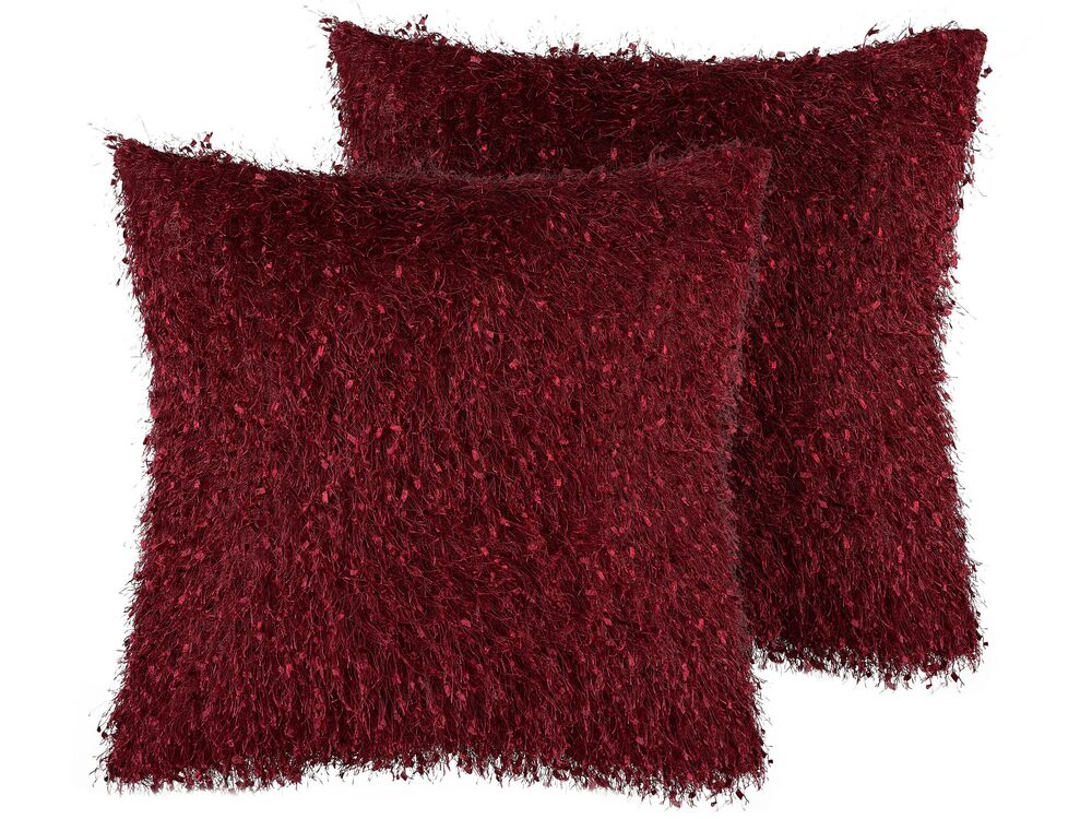 Set of 2 Decorative Cushions HELLEBORE 45 x 45 cm Dark Red Solid