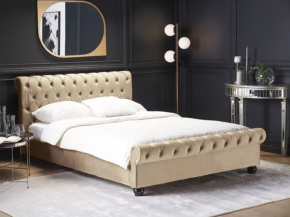 Letto Velluto AVALLON 180 x 200 cm Beige_1182771