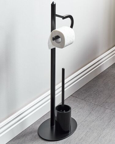 Freestanding Toilet Paper and Brush Holder Black SARTO