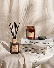 Scented Candle with Fragrance Reed Diffuser DARK ELEGANCE 9 cm Brown_1182630