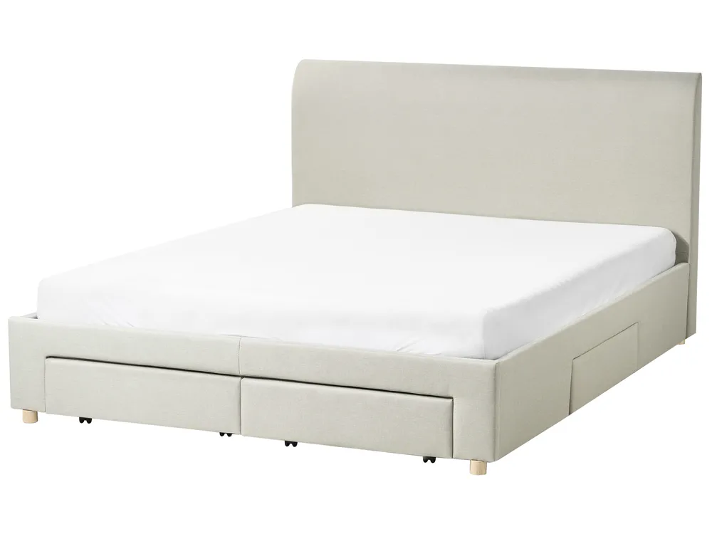 Lit avec tiroirs de rangement SOUTRIN Tissu Beige 160 x 200 cm_993424