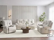 Electric Recliner Living Room Set 6 Seater BERGEN with USB Port Velvet Light Beige_1064813