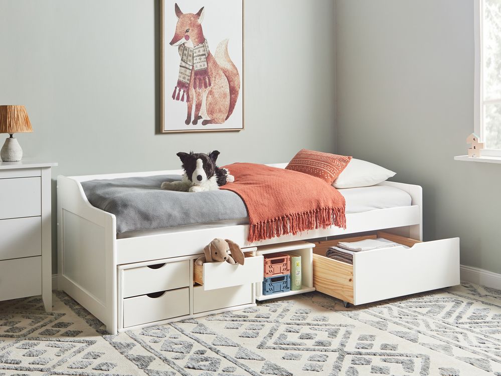 Daybed with Storage Pine Wood ROYVILLE 90 x 200 cm (EU Single) White