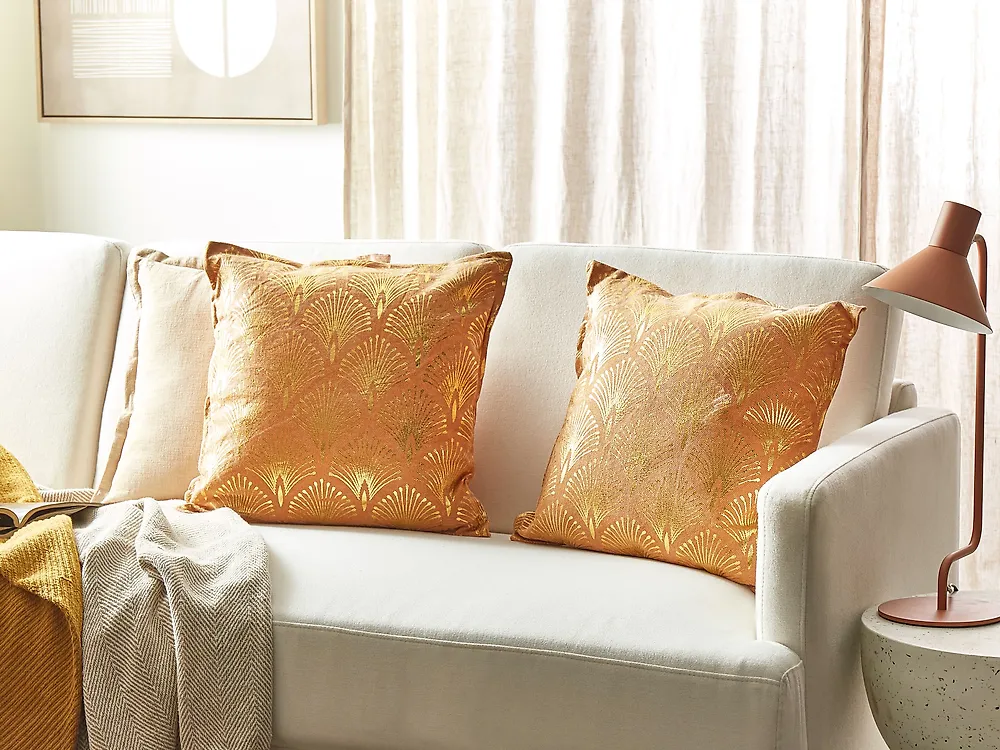 Conjunto de 2 cojines decorativos HOYA 45 x 45 cm Algodón Naranja Patrón geométrico_1187072